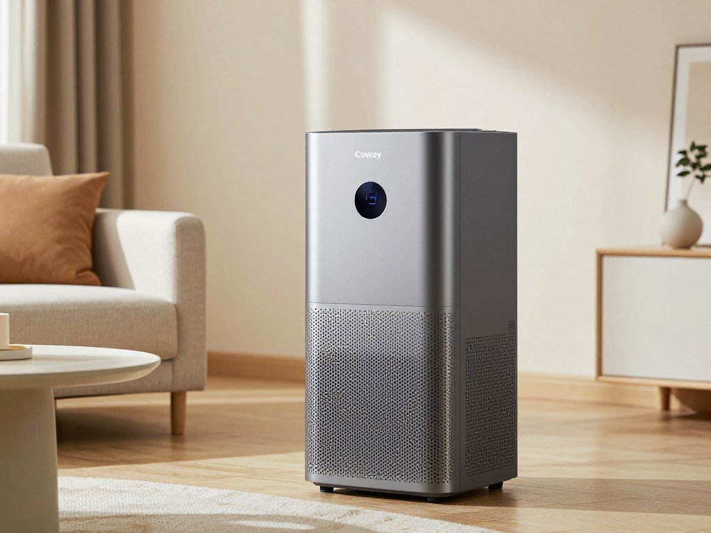 Coway Airmega 400 air purifier in modern living room setting