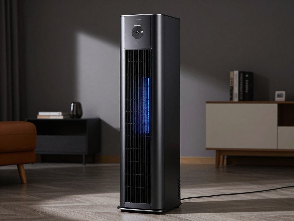 GermGuardian AC4825 tower air purifier with UV-C light feature highlighted