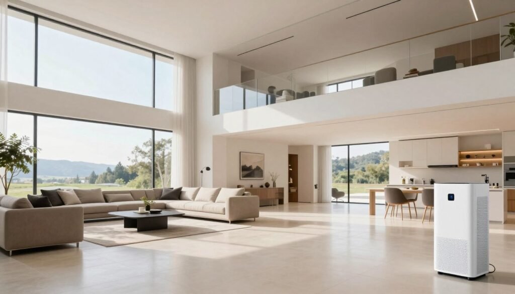 open-concept great room with large air purifier